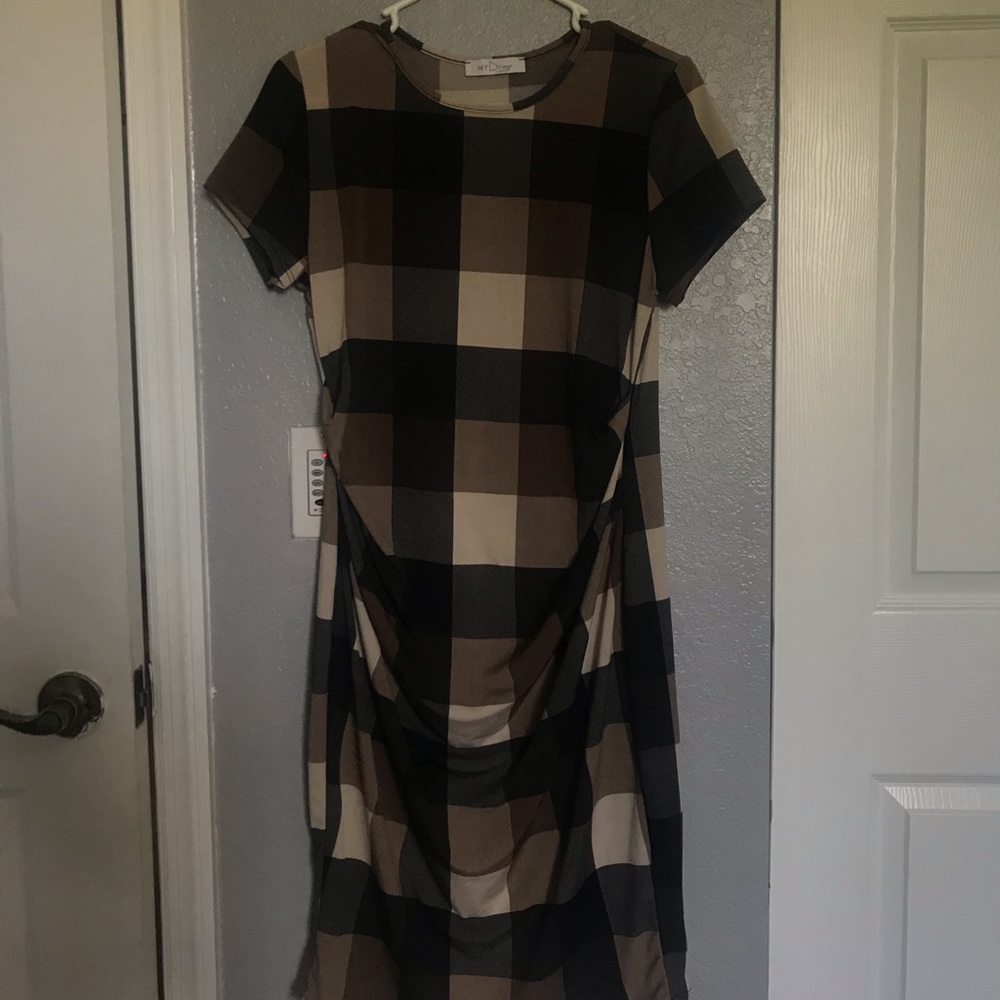 Brown Plaid Pregnancy Dress